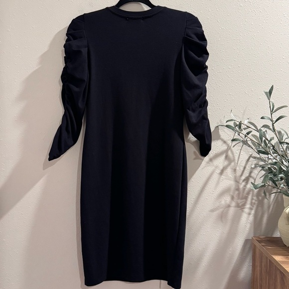 Sundry Anthropologie Black Size 1 Ruched 3/4 Sleeve Mini T-Shirt Dress Casual - Picture 2 of 6